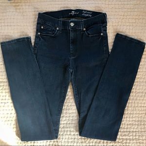 7 for all Mankind high waisted straight jeans in dark rinse, 28